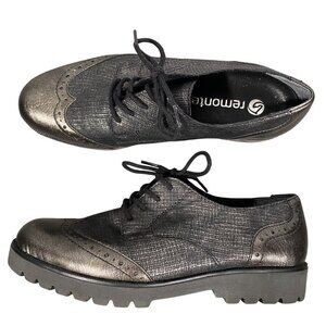 Remonte Womens Metallic Black & Bronze Oxford Shoes Lace-Up Wingtip Design 37